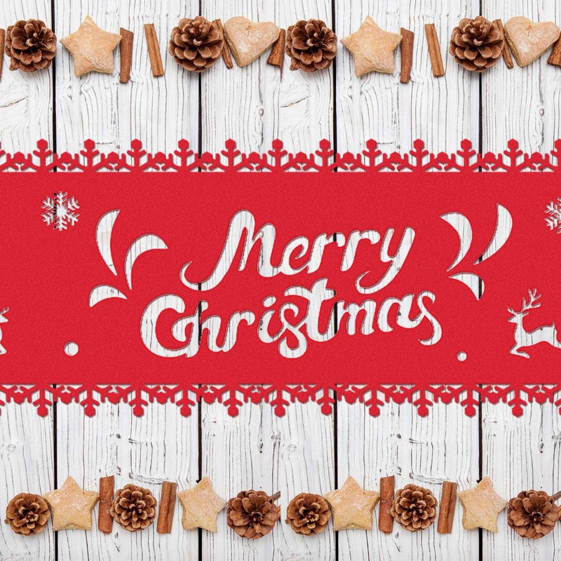 HOWAF Merry Christmas Reindeer Snowflake Table Runner Red Christmas Table