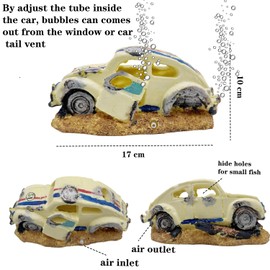 khanoqq Aquarium Wreck Car Air Bubble Maker, Realistic Fish Tank Shipwreck Sunken Car Air Bubbler, Small Fish Hide House Hide Caves for Aquarium Fish Tank Scenery Landscape (Car)