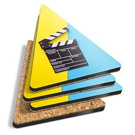 4 x Triangle Coasters - Cinema Clapperboard Movie Film Cork Backed MDF Glossy Tea Coffee Accessory #44612