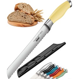 Orblue Serrated Bread Knife Ultra-Sharp Stainless Steel Professional Grade Bread Cutter - Cuts Thick Loaves Effortlessly - (8-Inch Blade with 5-Inch Handle), Yellow