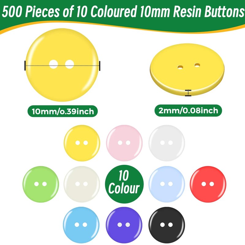 Bohory 500PCS Round Resin Button Sewing Craft Buttons, 2 Hole