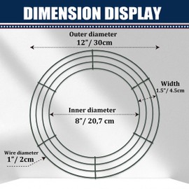 Qianruida 12 Pack 12 inch Metal Wreath Frame Wire Wreath Frame Round Wire Wreath Frames Green Dark for Christmas New Year Party Green Ring DIY Crafts Supplies
