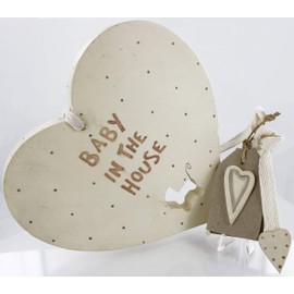 East of India Carved Wooden Heart Sign 'Baby in the House' - New Baby Gift