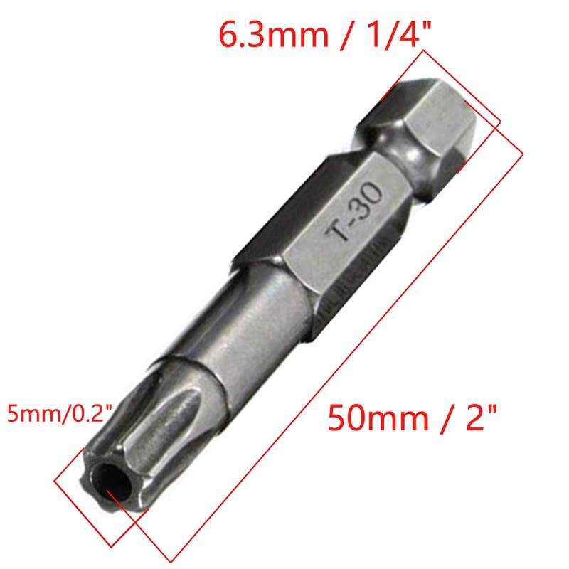 COMOK 10pcs 50mm Long 1/4 Inch Hex Shank T30 Torx