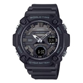 Casio AEQ-120W Series | Black | 10-Year Battery | World Time | Daily Alarm | Countdown Timer | Analog-Digital Watch