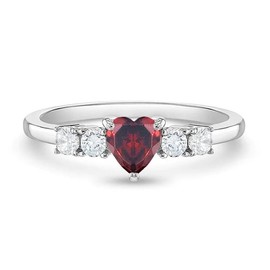 Simulated Birthstone Heart Solitaire Size 2-5 Baby / Kids Ring - Sterling Silver:_01 - Jan_5