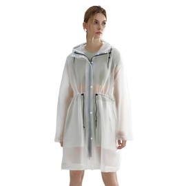 L-Rain TPU Clear Rain Coat for Women - Waterproof Packable Fashion Rain Poncho with Hood Reusable Raincoat-Zipper White-L, Large