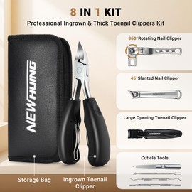 New Huing Toenail Clippers for Seniors: 8-Piece Nail Clippers Set for Thick & Ingrown Toenails - Great Gift for Parents Hunsband Wife - Included Leather Case
