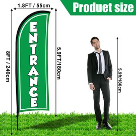 Buryeah 2 Sets Entrance Feather Flag 8 ft Entrance Banner Flag with Pole Kit and Ground Stake for Business Advertising Sign for Outside(Green)