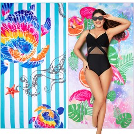 Winthome Beach Towel on Both Sides, Large Beach Towel, 180 x 90 cm, Microfibre Beach Towel, XXL, Quick-Drying, Lightweight, Bath Towel, Beach Towel, Sand-Free, for Men and Women, Travel, Holiday,