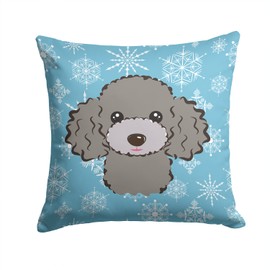 Caroline's Treasures BB1693PW1414 Snowflake Silver Gray Poodle Fabric Decorative Pillow Machine Washable, Indoor Outdoor Decorative Pillow for Couch, Bed or Patio, 14Hx14W