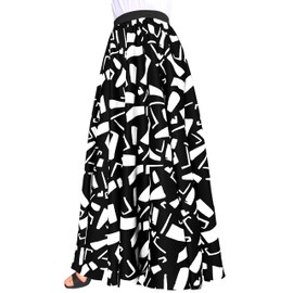 Afibi Women African Skirt Printed Ankara Maxi Skirt Dashiki Long Skirts with Pockets, Black White, Medium