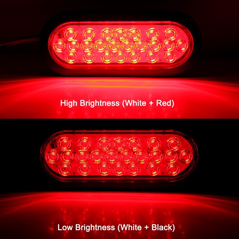 Traberm 4Pcs 6" Inch Oval Red 24 Led Trailer Tail