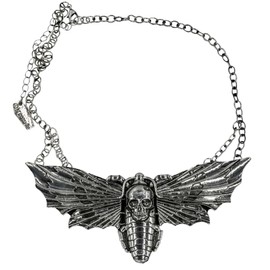 kreepsville 666 Gothic Death's Head Hawk Moth Necklace Insect Skull Pendant with Adjustable Chain, Chrome