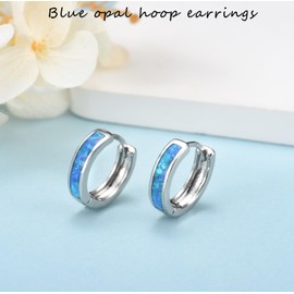 Silver Hoop Earrings for Women Girls, 925 Sterling Silver Hypoallergenic Huggie Hinged Hoops, Blue Opal Hoop Earrings Jewelry Gifts for Birthday Mothers Day