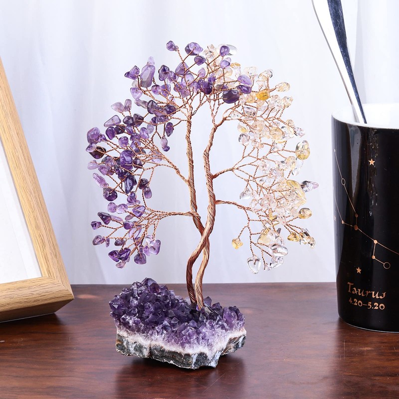 rockcloud Crystal Money Tree with Amethyst Base, Intertwined Tree of