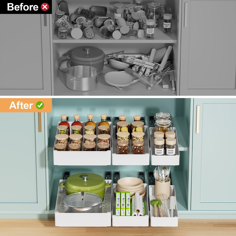 Delamu 3 Pack Pull Out Cabinet Organizer, 15.7"Deep Pull Out