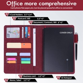 Folio Cover Compatible with Rocketbook, Portfolio Organizer, Waterproof Fabric, Multifunctional Organizer with Pen Loop, Business Card Holder, fits A5 Size Notebook, 8.8" x 6" inch (Fuchsia)