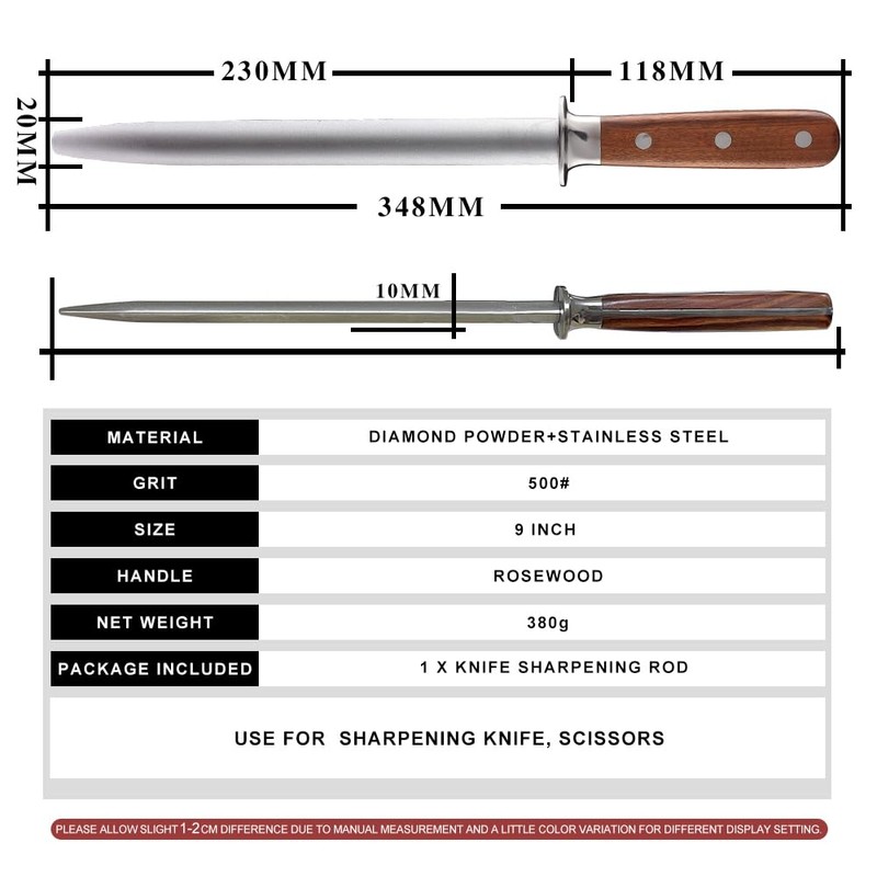 Seido Knives 10-Inch Rosewood Diamond Sharpening Rod - Honing Steel