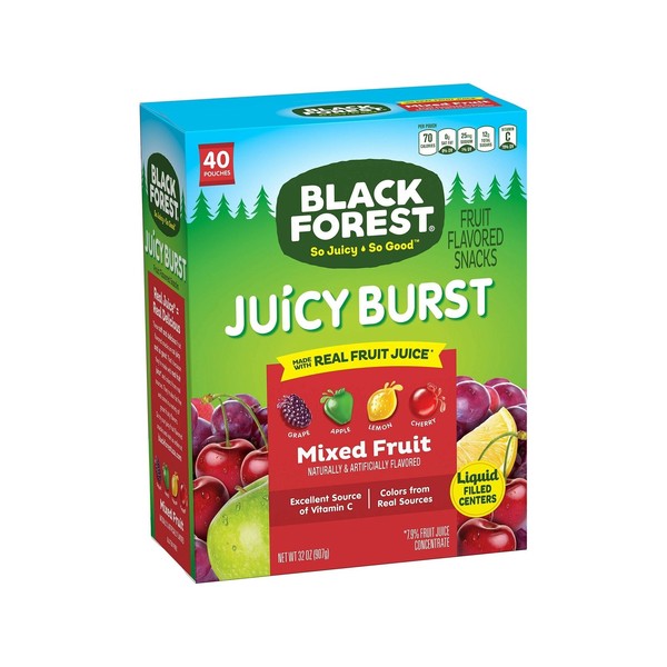 Black Forest Fruit Snacks Juicy Bursts Mixed Flavors Gummy Candies 0.8 Oz 40 Ct