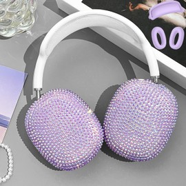 Bling Case for AirPods Max 2 Cover - Luxurious Rhinestones Headphones Case for AirPods Max Ear Cups Cover Protective 3 in 1 Accessories Set with Ear Pad/Headband for Girl Women - Purple Glitter