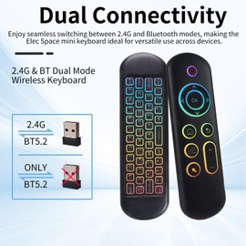 Mini Bluetooth Keyboard Mouse Air Mouse - 2.4G + Bluetooth Dual Mode, 7-Color Backlit, QWERTY Layout for Windows, Android, Perfect for Home Office and Gaming