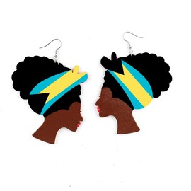Caribbean Flag Drop Earrings for Black and Brown Skin Women | Afro Wood Dangle Earrings | Christmas Gift | Bahamas Bahamian