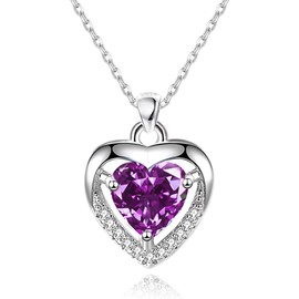 Kaguyo jewellery sets for Women Sterling Silver Heart Jewelry Set Amethyst Clear Blue Zirconia Heart Pendant Necklace and Earrings with Bracelet Crystal jewellery Sets for Women Girls (purple heart)