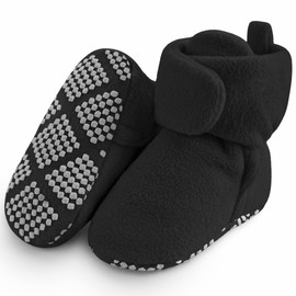 Pro Goleem Fleece Baby Booties - Warm Cozy Baby Slippers, Easy to Put on, Soft Fuzzy Baby Shoes Non-Slip Adjustable Infant Booties for Boys and Girls 12-18 Months, Black