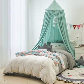 Haayymo Kids Bed Canopy, Cotton Mosquito Net, Kids Princess Play Tents, Round Dome Canopy for Princess Girls Mosquito Net for Children's Bedroom Nursery Room Decoration (Green)