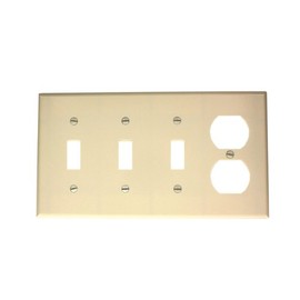 Leviton 4-Gang 3-Toggle 1-Duplex Device Combination Wallplate, Standard Size, P38-T, Light Almond