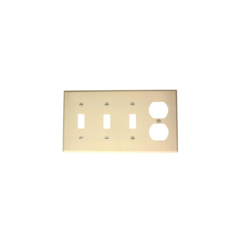 Leviton 4-Gang 3-Toggle 1-Duplex Device Combination Wallplate, Standard Size, P38-T,