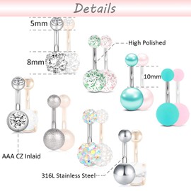 PunkTracker 16 Pieces Belly Button Rings 14G Stainless Steel Belly Button Rings for Women Dumbbell Navel Rings for Men Belly Button Piercing Kit, Metal, not known
