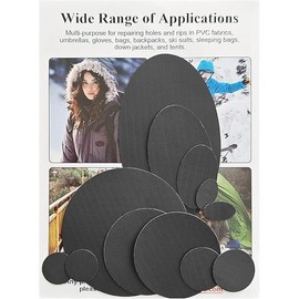 12Pcs Down Jacket Repair Patches, Waterproof Self-Adhesive, Pre-Cut, Tear-Resistant Rip-Stop Nylon Patches for Jackets, Puffer Jacket, Tents-Black
