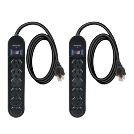 T-Joan Plugs 6-Outlet Surge Protector, 6 Ft Extension Cord, 510 Joules,Straight Plug,Safety Cover, 15A Integrated Circuit Breaker,for Office, Living Room,Bedroom,Black,UL Listed, 2 Pack