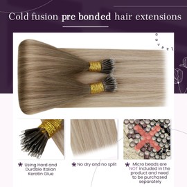 LaaVoo Nano Beads Ring Hair Extensions Balayage Light Brown to Dark Blonde and White Blonde Nano Hair Extensions Real Human Hair 16 Inch 50 Strands 50g Straight Remy Hair Extensions #8/18/60