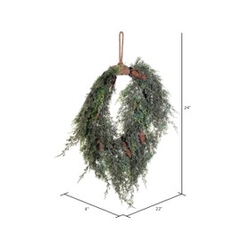 Vickerman 24" Artificial Snow Cedar Hanging Wreath with Pinecones - Cedar Foliage with Pinecones - Rustic Looking Wreath - Wreath for Front Door or Mantel - Artificial Christmas Wreath