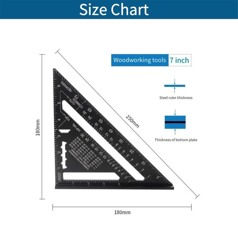 Rafter Square, 7 inch Triangle Carpenter Square Die-cast Aluminum Alloy