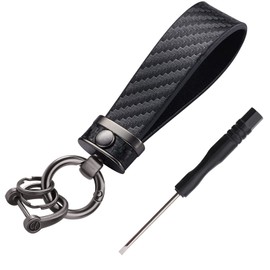 Microfiber Leather Car Keychain, Premium Carbon Fiber Key Chain, Universal Key Fob Key Chain Holder for Men Women, 360 Degree Rotatable,Anti-Lost D-Ring,1 Screwdriver,Gift for Father Boyfriend Family
