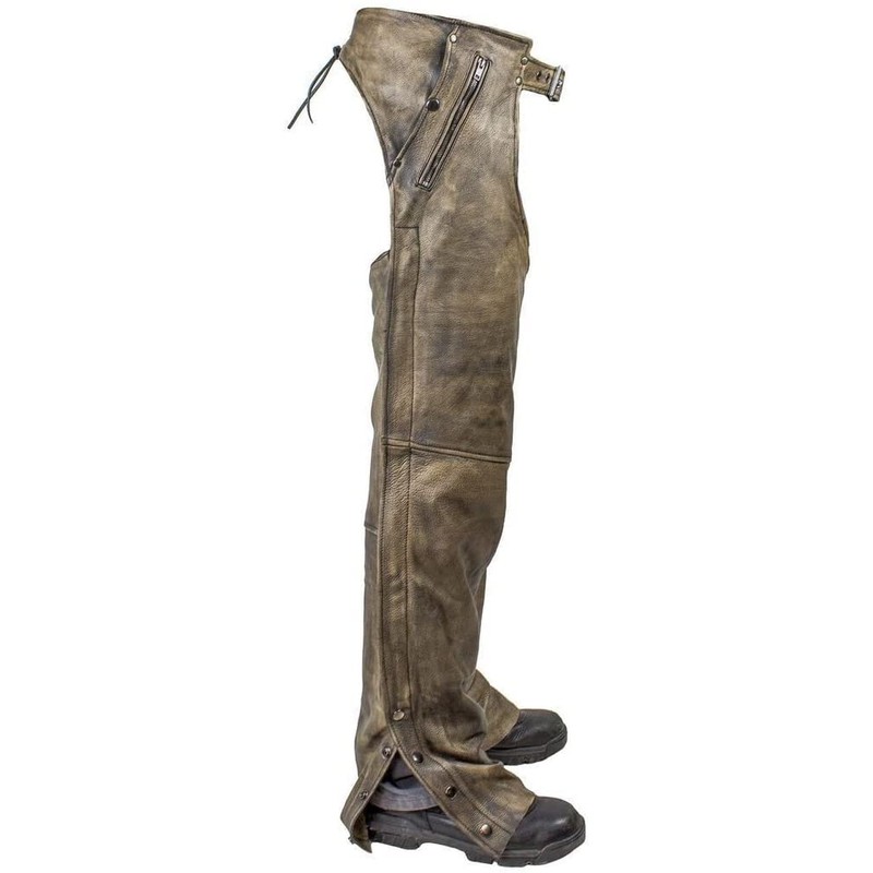 bikersgearonline Men's Riding Distressed Brown Butter Soft Leather Motorcycle Chaps