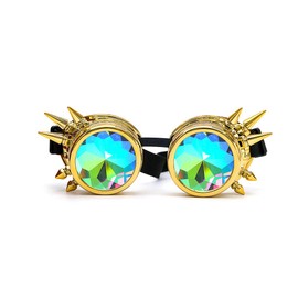 DPLUS Motorcycle Goggles Kaleidoscope Rave Rainbow Crystal Lenses Vintage Goggles Glasses for Men Women Kids Youth Adult (Gold)