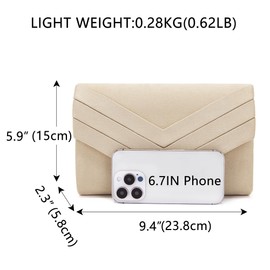 Milisente Women's Clutch Suede Handbag Clutch Envelope Crossbody Shoulder Bag Clutch Bag Evening Bag, Beige1