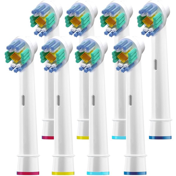 Professional White Replacement Brush Heads w/ 3D Whitening, Compatible with Oralb Braun Electric Toothbrush- 8 Pro Style- Fits The Oral-B Kids Care 1000 Etc.