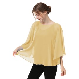 Casual Chiffon Cape Soft Shawl Sheer Shrugs Poncho Capelets shawls and Wraps for Women (Gold)