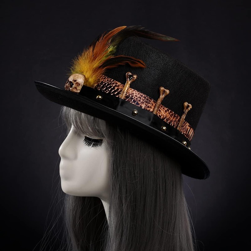 COSDREAMER Women's Voodoo Hats Witch Doctor Hat Skull Feathers Hat