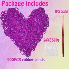 Yowamho 900 Roseo & Violet Rubber Band with 24 S-clips and 1 Small Crochet, Elastic.