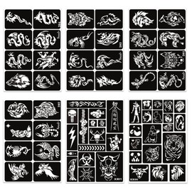 302pcs Temporary Tattoo Stencils, 12 Sheets Henna Tattoo Stencil Kit for Women Girls Kids and Boys Face Body Paint Reusable Glitter Tattoo Stencils Pack Party Favor Supplies