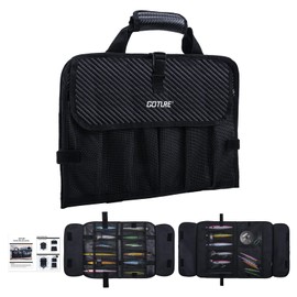 Goture Artificial Bait Bag, Portable Bait Bag, Organized Fishing Storage Bag for Fishing Accessories, Waterproof 600D PU Bait Bag for Seawater and Freshwater with Removable Dividers