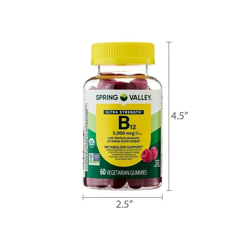 Spring Valley B12 5000 mcg-Vitamin Gummies Ultra Strength Methylcobalamin, 60ct
