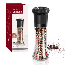 CIRCLE JOY Manual Pepper Grinder, Spice Mill for Professional Chef, Refillable Pepper Shakers with Ceramic Blades, Adjustable Coarseness and BPA-free 180ml Glass Container, Tall Black